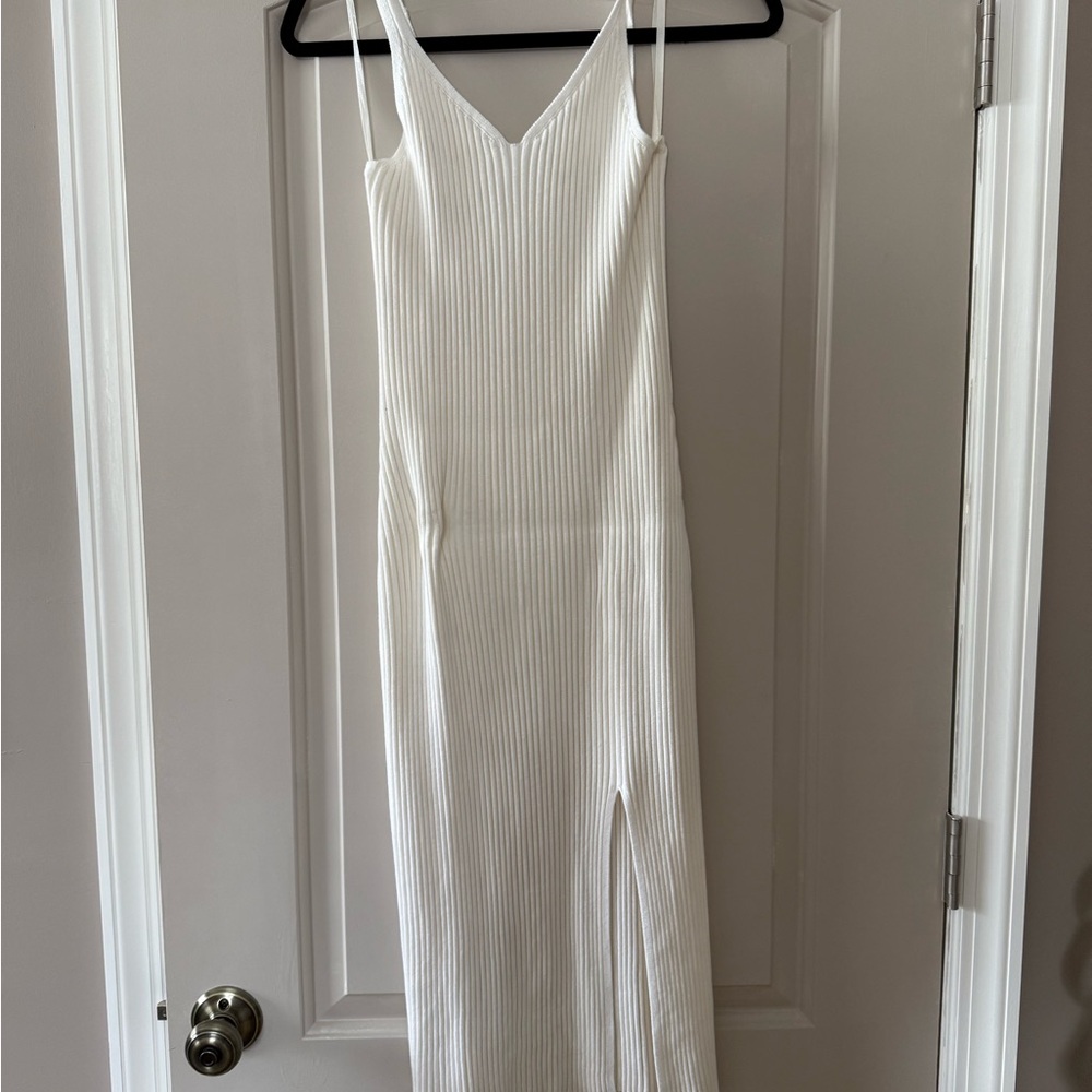 Ribbed White Sleeveless Dress